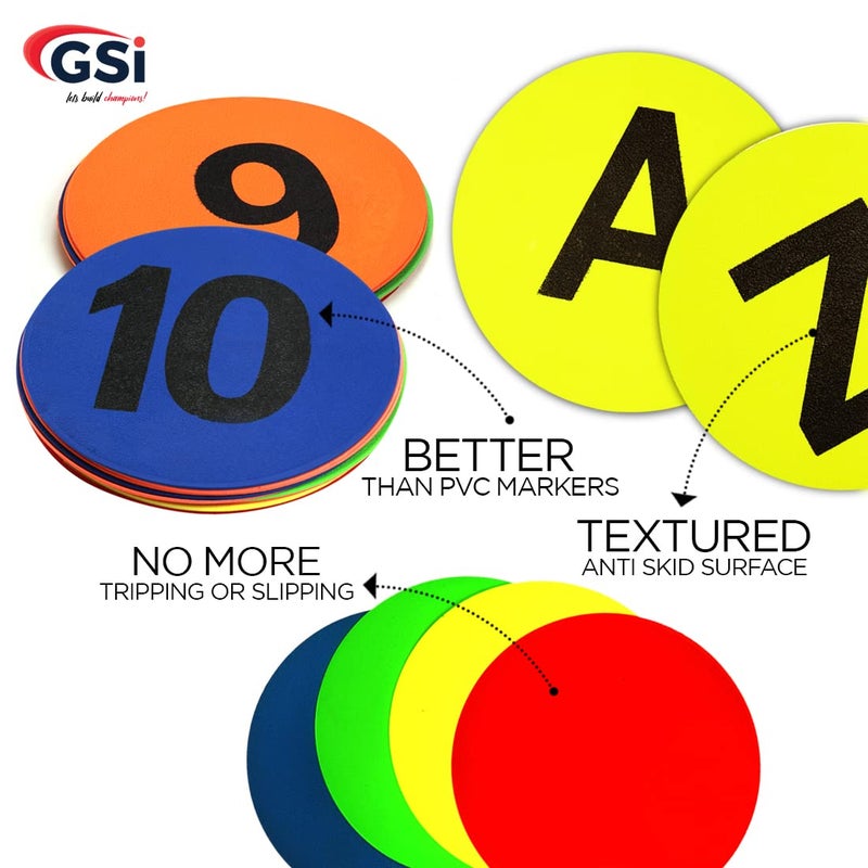 GSi Colorful Spot Markers Anti Slip Skid Rubber Dots for Drills and Training School Teaching (8 inch), Assorted Bright & Neon Colors (Alphanumeric Combo) - Image 3